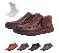 Nbzsmlkn Retro-inspired PU Shoes for Men for Outdoor Use, Slip-On Orthopedic Leather Boots, Handmade Leather Ankle Boots, Fashion Style with Side Zip (Brown,4.5)