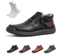 Nbzsmlkn Retro-inspired PU Shoes for Men for Outdoor Use, Slip-On Orthopedic Leather Boots, Handmade Leather Ankle Boots, Fashion Style with Side Zip (Black velvet,7.5)