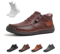 Nbzsmlkn Retro-inspired PU Shoes for Men for Outdoor Use, Slip-On Orthopedic Leather Boots, Handmade Leather Ankle Boots, Fashion Style with Side Zip (Brown velvet,6)