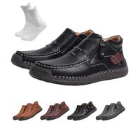 Nbzsmlkn Retro-inspired PU Shoes for Men for Outdoor Use, Slip-On Orthopedic Leather Boots, Handmade Leather Ankle Boots, Fashion Style with Side Zip (Black,13)