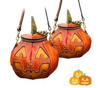 Nbzsmlkn The Great Purely Handmade Leather Pumpkin Bag Purse, with Adjustable Strap, Waterproof Crossbody Bag, Novelty Halloween Purse (2 pcs)