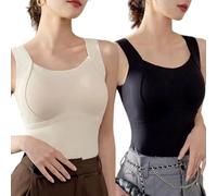 Nbzsmlkn Thickened Warm Tank Top with Shelf Bra,Womens Thermal Tank Tops Built In Bra Warm Underwear High Stretch Sleeveless Camisoles,Warm Compression Underwear Tops (Beige+Black,XL)