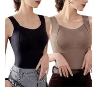 Nbzsmlkn Thickened Warm Tank Top with Shelf Bra,Womens Thermal Tank Tops Built In Bra Warm Underwear High Stretch Sleeveless Camisoles,Warm Compression Underwear Tops (Black+Coffee,XL)