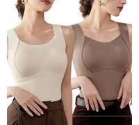 Nbzsmlkn Thickened Warm Tank Top with Shelf Bra,Womens Thermal Tank Tops Built In Bra Warm Underwear High Stretch Sleeveless Camisoles,Warm Compression Underwear Tops (Beige+Coffee,L)
