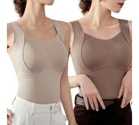 Nbzsmlkn Thickened Warm Tank Top with Shelf Bra,Womens Thermal Tank Tops Built In Bra Warm Underwear High Stretch Sleeveless Camisoles,Warm Compression Underwear Tops (Khaki+Coffee,M)