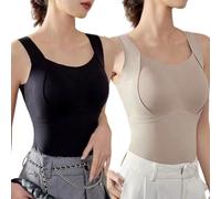 Nbzsmlkn Thickened Warm Tank Top with Shelf Bra,Womens Thermal Tank Tops Built In Bra Warm Underwear High Stretch Sleeveless Camisoles,Warm Compression Underwear Tops (Black+Khaki,M)