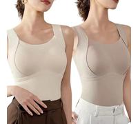Nbzsmlkn Thickened Warm Tank Top with Shelf Bra,Womens Thermal Tank Tops Built In Bra Warm Underwear High Stretch Sleeveless Camisoles,Warm Compression Underwear Tops (Beige+Khaki,XL)