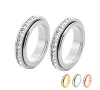 Nbzsmlkn Titanium Steel Rotating Bezel with Zirconia, Dainty Stackable Rings for Women, Pave Cubic Zirconia Versatile Daily Fashion Jewelry (Silver×2,9)