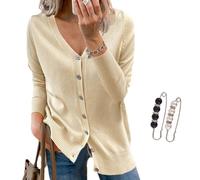 Nbzsmlkn V-Neck Solid Color Knitted Top for Women,Solid Color Sweater Long Sleeve Soft Knit Casual Cardigan Coat,Womens Cardigan Sweaters V-Neck Lightweight Knit Cardigans (Apricot,L)