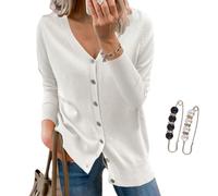 Nbzsmlkn V-Neck Solid Color Knitted Top for Women,Solid Color Sweater Long Sleeve Soft Knit Casual Cardigan Coat,Womens Cardigan Sweaters V-Neck Lightweight Knit Cardigans (White,XL)