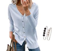 Nbzsmlkn V-Neck Solid Color Knitted Top for Women,Solid Color Sweater Long Sleeve Soft Knit Casual Cardigan Coat,Womens Cardigan Sweaters V-Neck Lightweight Knit Cardigans (Sky Blue,L)