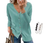 Nbzsmlkn V-Neck Solid Color Knitted Top for Women,Solid Color Sweater Long Sleeve Soft Knit Casual Cardigan Coat,Womens Cardigan Sweaters V-Neck Lightweight Knit Cardigans (Green,M)