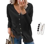 Nbzsmlkn V-Neck Solid Color Knitted Top for Women,Solid Color Sweater Long Sleeve Soft Knit Casual Cardigan Coat,Womens Cardigan Sweaters V-Neck Lightweight Knit Cardigans (Black,XL)