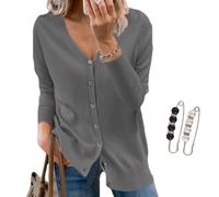 Nbzsmlkn V-Neck Solid Color Knitted Top for Women,Solid Color Sweater Long Sleeve Soft Knit Casual Cardigan Coat,Womens Cardigan Sweaters V-Neck Lightweight Knit Cardigans (Gray,M)