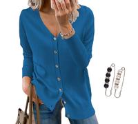 Nbzsmlkn V-Neck Solid Color Knitted Top for Women,Solid Color Sweater Long Sleeve Soft Knit Casual Cardigan Coat,Womens Cardigan Sweaters V-Neck Lightweight Knit Cardigans (Lake Blue,XL)