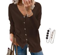Nbzsmlkn V-Neck Solid Color Knitted Top for Women,Solid Color Sweater Long Sleeve Soft Knit Casual Cardigan Coat,Womens Cardigan Sweaters V-Neck Lightweight Knit Cardigans (Brown,L)