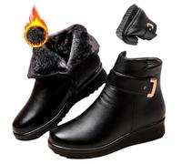 Nbzsmlkn Velvet Boots Made of Leather with Metal Buckle,Women's Orthopedic Leather Ankle Boots with Arch Support,Warm Fur Lined Zipper Ankle Booties (Black,6.5)