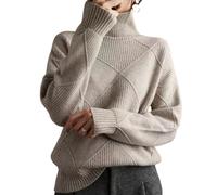 Nbzsmlkn Viola Turtleneck Polo Sweater,Lady Cashmere Blend Loose Warm Sweater,Loose Trendy Long Sleeve Solid Chunky Knit Jumper Tops Oversized Knit Sweaters (Camel,M)