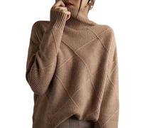Nbzsmlkn Viola Turtleneck Polo Sweater,Lady Cashmere Blend Loose Warm Sweater,Loose Trendy Long Sleeve Solid Chunky Knit Jumper Tops Oversized Knit Sweaters (Brown,L)