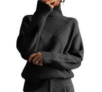 Nbzsmlkn Viola Turtleneck Polo Sweater,Lady Cashmere Blend Loose Warm Sweater,Loose Trendy Long Sleeve Solid Chunky Knit Jumper Tops Oversized Knit Sweaters (Black,L)