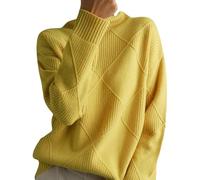 Nbzsmlkn Viola Turtleneck Polo Sweater,Lady Cashmere Blend Loose Warm Sweater,Loose Trendy Long Sleeve Solid Chunky Knit Jumper Tops Oversized Knit Sweaters (Yellow,L)