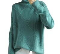 Nbzsmlkn Viola Turtleneck Polo Sweater,Lady Cashmere Blend Loose Warm Sweater,Loose Trendy Long Sleeve Solid Chunky Knit Jumper Tops Oversized Knit Sweaters (Green,S)