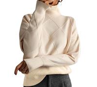 Nbzsmlkn Viola Turtleneck Polo Sweater,Lady Cashmere Blend Loose Warm Sweater,Loose Trendy Long Sleeve Solid Chunky Knit Jumper Tops Oversized Knit Sweaters (Beige,L)