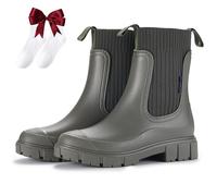 Nbzsmlkn Waterproof and Non-Slip Mid-Calf Boots with Thick Soles,Ladies Orthotic Rain Boots with Arch Support,Elastic Slip on Waterproof Lightweight Slip Resistant Garden Booties (Green,5.5)