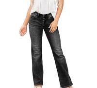 Nbzsmlkn Women's Button-Fly Bootcut Jeans,High Waist Dark Wash Tummy Control Bootcut,Stretch Flare Jeans High Waisted Bootcut Denim Pants (Black,XL)