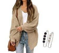 Nbzsmlkn Womens Cardigan Sweaters,Womens Oversized Cardigans Long Lantern Sleeve Chunky Knit Loose Fall Sweater Coats,Casual Open Front Outwear Knitwear Coat (Khaki,2XL)