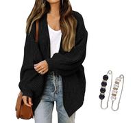Nbzsmlkn Womens Cardigan Sweaters,Womens Oversized Cardigans Long Lantern Sleeve Chunky Knit Loose Fall Sweater Coats,Casual Open Front Outwear Knitwear Coat (Black,XL)