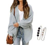 Nbzsmlkn Womens Cardigan Sweaters,Womens Oversized Cardigans Long Lantern Sleeve Chunky Knit Loose Fall Sweater Coats,Casual Open Front Outwear Knitwear Coat (Light Gray,L)