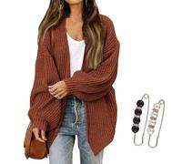 Nbzsmlkn Womens Cardigan Sweaters,Womens Oversized Cardigans Long Lantern Sleeve Chunky Knit Loose Fall Sweater Coats,Casual Open Front Outwear Knitwear Coat (Brown,L)