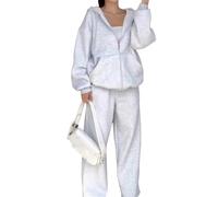 Nbzsmlkn Women's Fashion Hooded Sweatshirt and Sports Pants Two Piece Set,Casual Zip Hoodies and Wide Leg Pants Sets 2 Piece Jogger Sets Track Suits (Grey,XL)