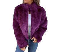 Nbzsmlkn Women's High Collar Fur Zipper Casual Jacket,Shaggy Warm Open Front Cardigan Coat Casual Long Sleeve Fluffy Outerwear,Women's Cropped Faux Fur Jacket (Purple,2XL)