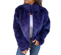 Nbzsmlkn Women's High Collar Fur Zipper Casual Jacket,Shaggy Warm Open Front Cardigan Coat Casual Long Sleeve Fluffy Outerwear,Women's Cropped Faux Fur Jacket (Blue,2XL)