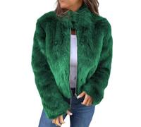 Nbzsmlkn Women's High Collar Fur Zipper Casual Jacket,Shaggy Warm Open Front Cardigan Coat Casual Long Sleeve Fluffy Outerwear,Women's Cropped Faux Fur Jacket (Green,XL)