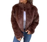Nbzsmlkn Women's High Collar Fur Zipper Casual Jacket,Shaggy Warm Open Front Cardigan Coat Casual Long Sleeve Fluffy Outerwear,Women's Cropped Faux Fur Jacket (Brown,L)