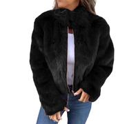 Nbzsmlkn Women's High Collar Fur Zipper Casual Jacket,Shaggy Warm Open Front Cardigan Coat Casual Long Sleeve Fluffy Outerwear,Women's Cropped Faux Fur Jacket (Black,2XL)