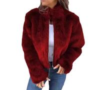 Nbzsmlkn Women's High Collar Fur Zipper Casual Jacket,Shaggy Warm Open Front Cardigan Coat Casual Long Sleeve Fluffy Outerwear,Women's Cropped Faux Fur Jacket (Red,XL)