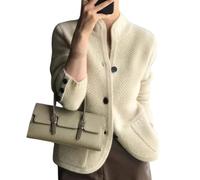 Nbzsmlkn Women's Knitted Cardigan Jacket with Button,Women's Casual Long Sleeve Button Down Cardigan Sweater Knit Outwear,Stand Neck Loose Knit Sweater Jacket (Beige,M)