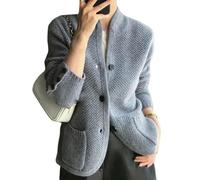 Nbzsmlkn Women's Knitted Cardigan Jacket with Button,Women's Casual Long Sleeve Button Down Cardigan Sweater Knit Outwear,Stand Neck Loose Knit Sweater Jacket (Gray,L)
