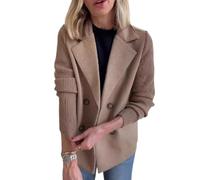 Nbzsmlkn Women's Lapel Button Knitted Patchwork Sleeve Casual Coat Cropped Pea Coat,Women's Winter Pea Coat Double Breasted Knitted Patchwork Blazer Sweater (Brown,S)