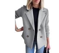 Nbzsmlkn Women's Lapel Button Knitted Patchwork Sleeve Casual Coat Cropped Pea Coat,Women's Winter Pea Coat Double Breasted Knitted Patchwork Blazer Sweater (Light Gray,XL)