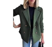 Nbzsmlkn Women's Lapel Button Knitted Patchwork Sleeve Casual Coat Cropped Pea Coat,Women's Winter Pea Coat Double Breasted Knitted Patchwork Blazer Sweater (Green,XL)