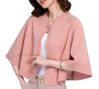 Nbzsmlkn Women's Open Front Knitted Batwing Poncho Shawl,Elegant Soft Wrap Cardigan,Women's Batwing Rib Knitted Slouchy Oversized Wrap Cardigan Sweater (Pink,53cm/20.87in)