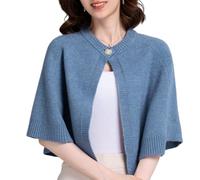 Nbzsmlkn Women's Open Front Knitted Batwing Poncho Shawl,Elegant Soft Wrap Cardigan,Women's Batwing Rib Knitted Slouchy Oversized Wrap Cardigan Sweater (Blue,53cm/20.87in)