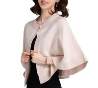 Nbzsmlkn Women's Open Front Knitted Batwing Poncho Shawl,Elegant Soft Wrap Cardigan,Women's Batwing Rib Knitted Slouchy Oversized Wrap Cardigan Sweater (Beige,53cm/20.87in)