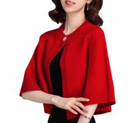 Nbzsmlkn Women's Open Front Knitted Batwing Poncho Shawl,Elegant Soft Wrap Cardigan,Women's Batwing Rib Knitted Slouchy Oversized Wrap Cardigan Sweater (Red,53cm/20.87in)