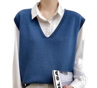 Nbzsmlkn Women's Ultra-Soft V-Neck Knit Vest,Women's Sweater Vest V Neck Sleeveless Solid Pullover Knitwear Tops,Knitted Pullover Vest Autumn and Winter Fashion Versatile Top (Blue,2XL)